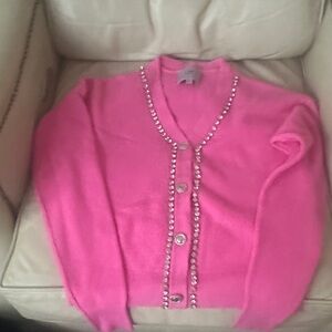 Chic Pink Women's Cardigan with Bead Accents